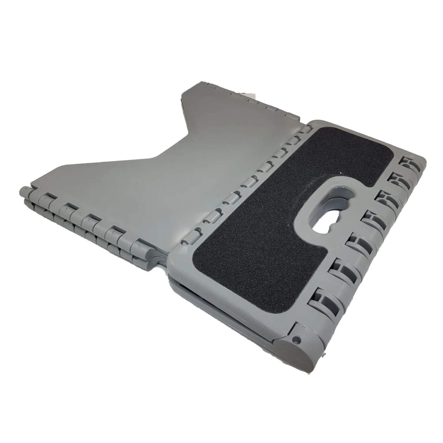 Gray folding stool on a white background