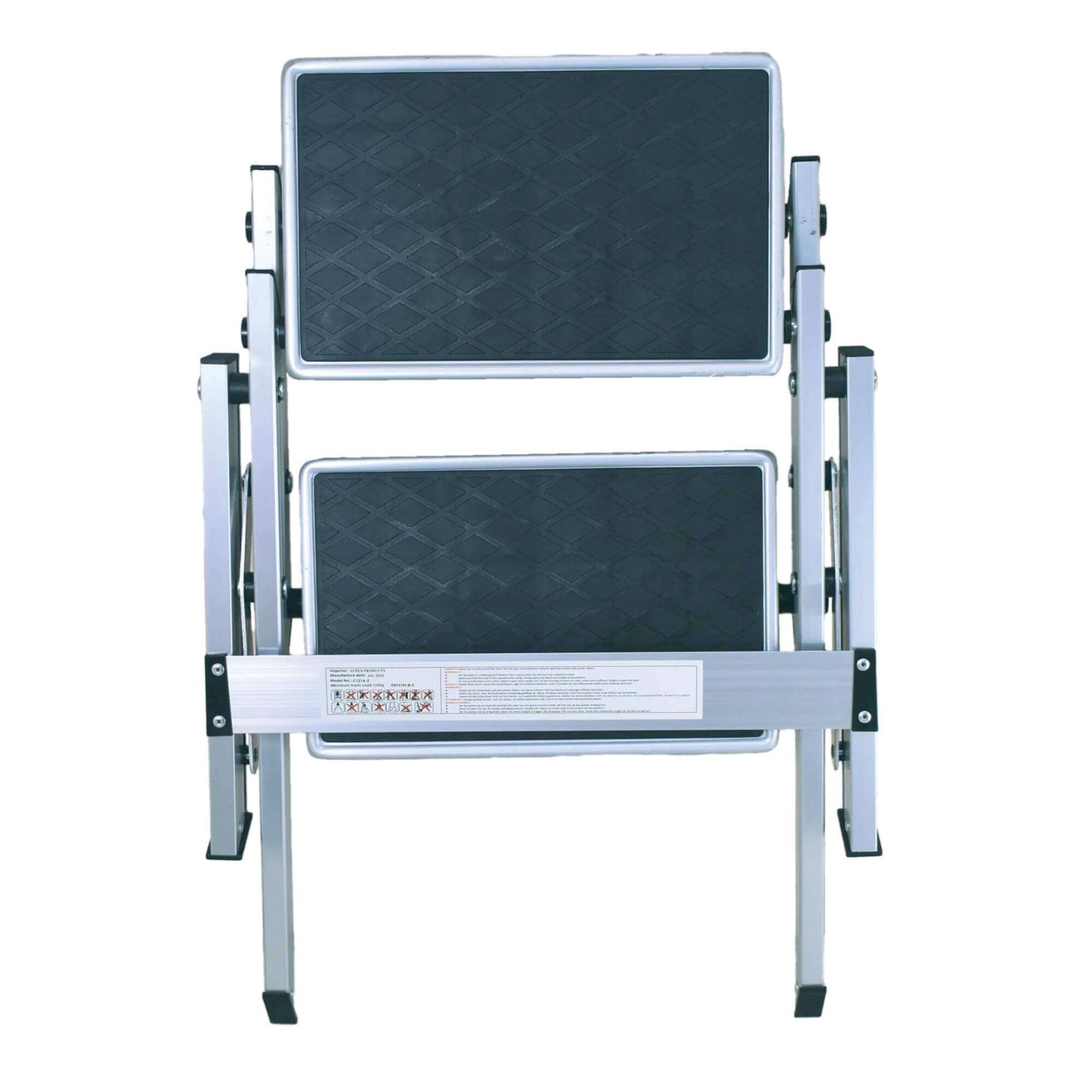 On The Road Dual Aluminium Folding Step 150kg rated with anti-slip surface and fold-flat design for higher access on caravans, campers, and 4WDs