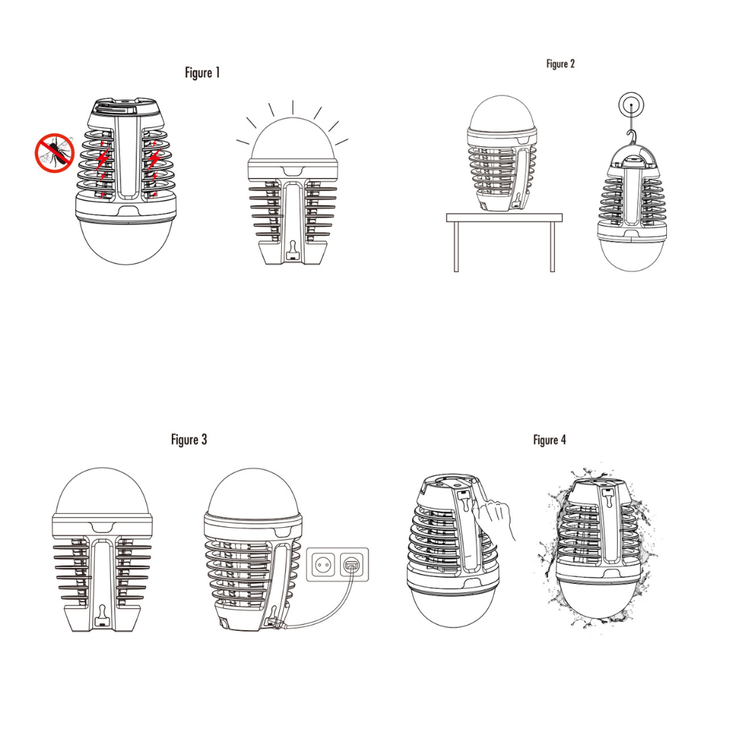 USB rechargeable mosquito killer lantern with bug zapper and white light, compact for camping or indoor use