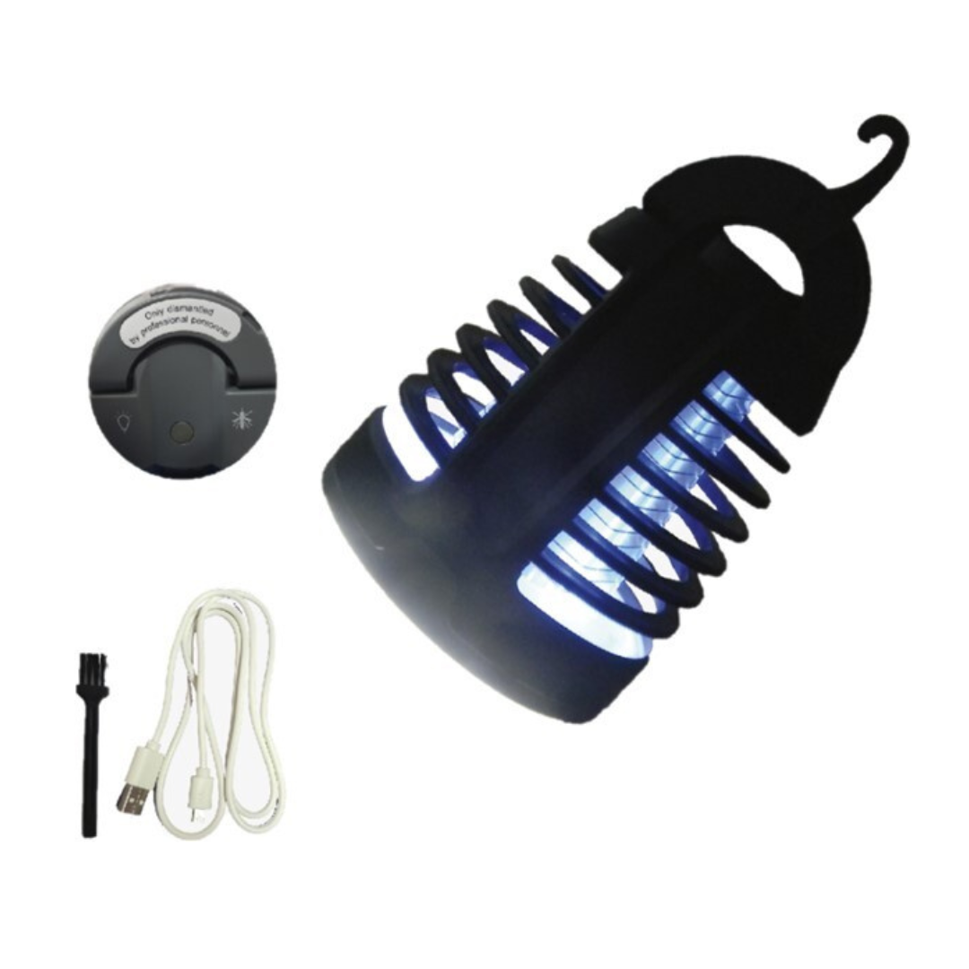 USB rechargeable mosquito killer lantern with bug zapper and white light, compact for camping or indoor use