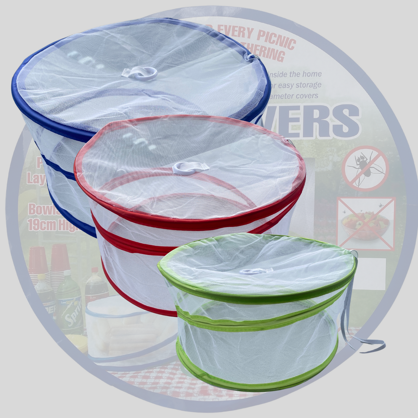 Collapsible food cover set of 3, lightweight and foldable for outdoor meals and picnics
