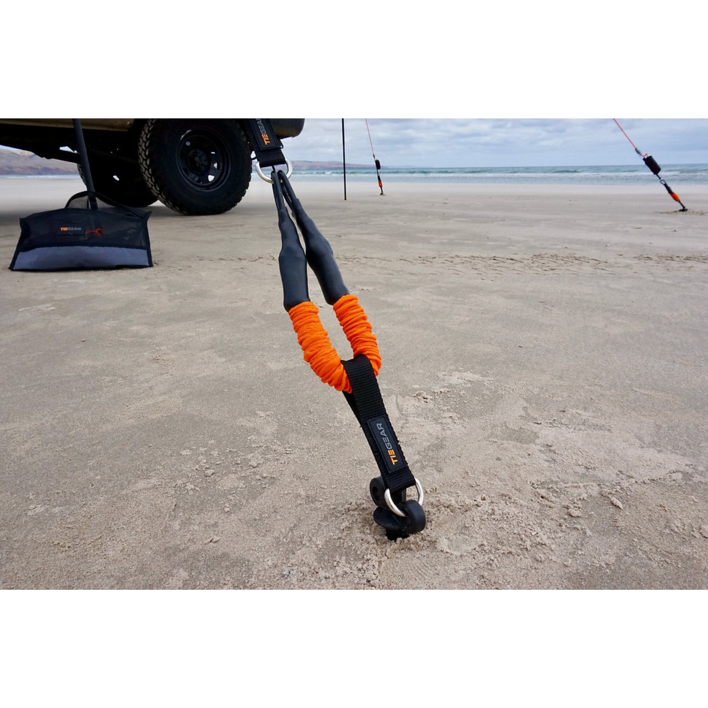 TieGear HD soft spring single. 75lb spring rate, clips & loop, 45cm length. Secure awnings & tents. Reliable, flexible tie-down.