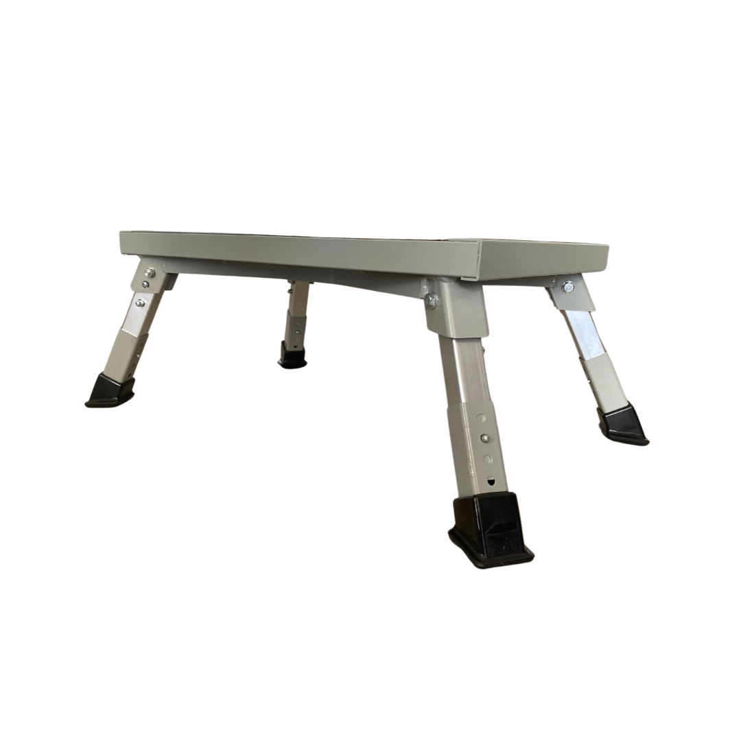 Aluminium adjustable folding step with non-slip surface for caravans and outdoor use