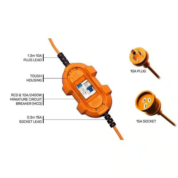 Ampfibian Mini 15A to 10A 240V Power Adaptor RV RCD Caravan