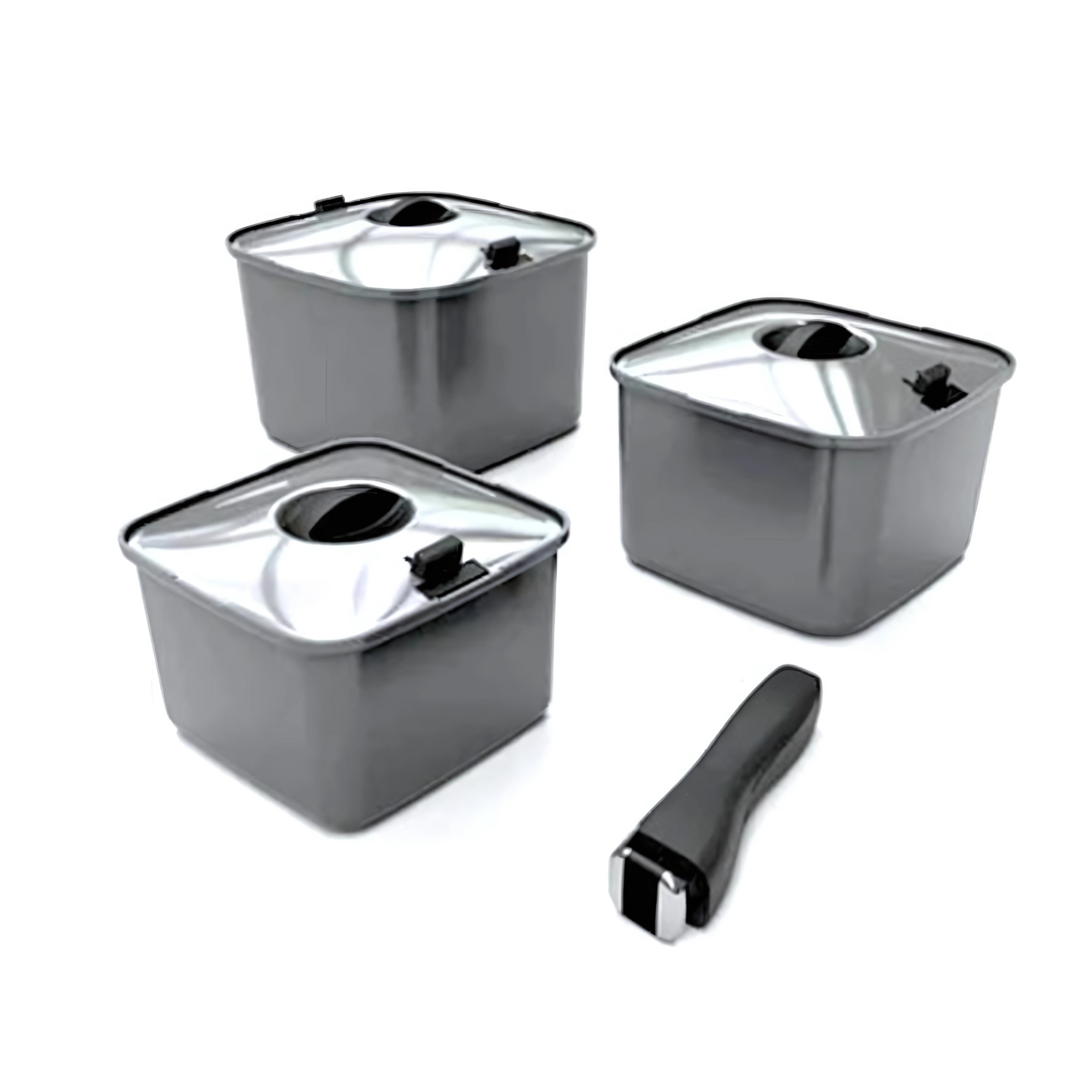 Smart Space Cookware Set – Stackable square pots with detachable handle and lids for caravan cooking