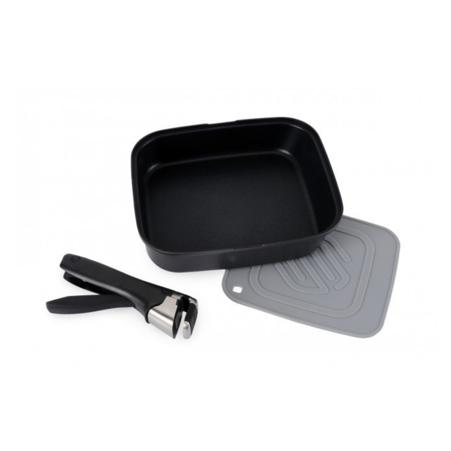 SmartSpace Frypan – non-stick square frypan with detachable handle and silicone mat for caravan cooking