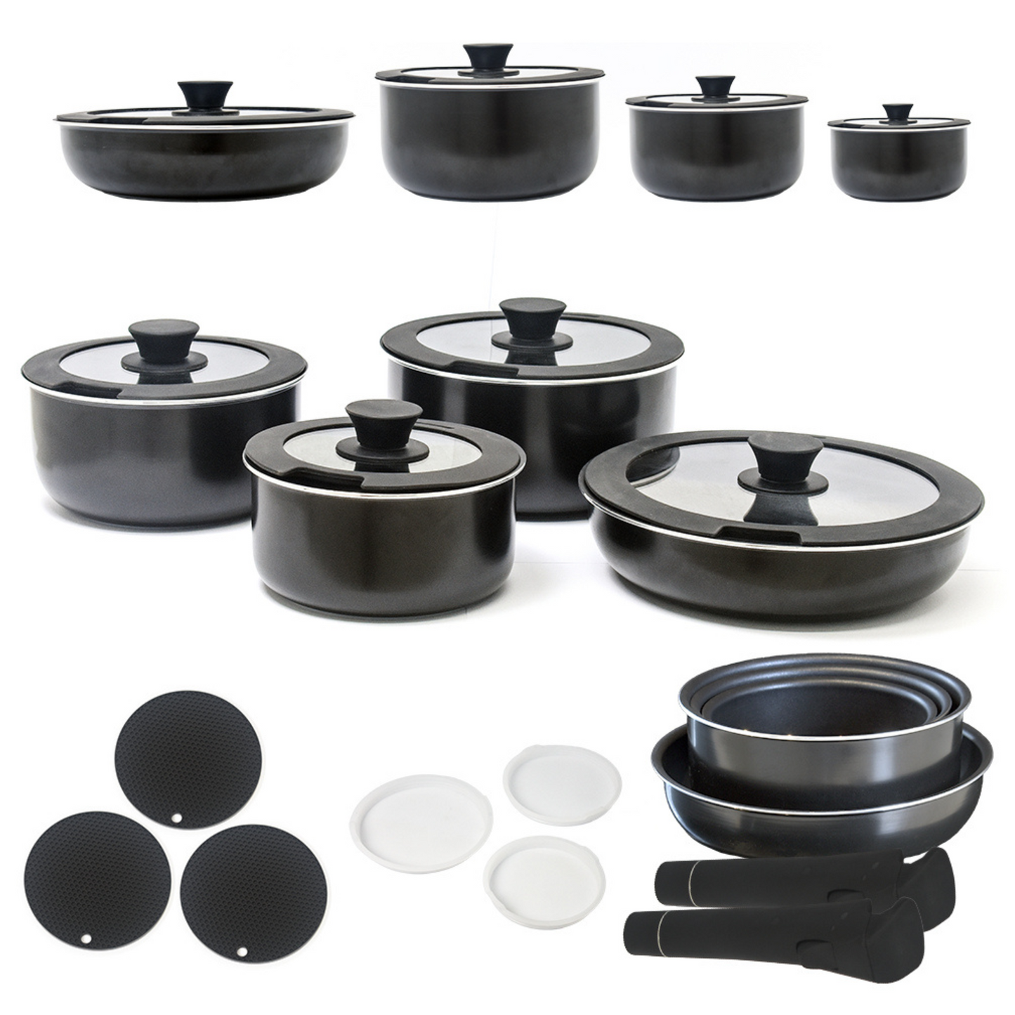 Easy Pack Stackable Smart Pots – non-stick cookware set with detachable handles and silicone lids