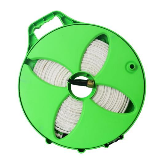 RV Flomaster hose reel with 15m flat TPE hose for caravan water connections