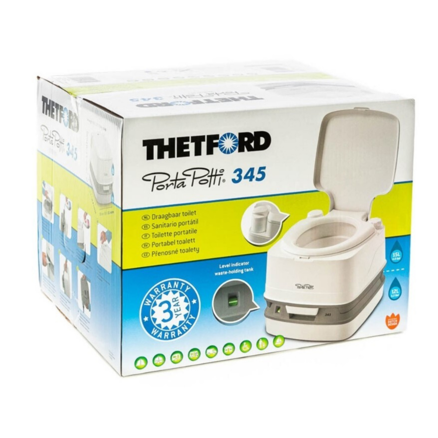 Thetford Porta Potti Qube 345 – Compact Medium Portable Toilet with Level Indicator