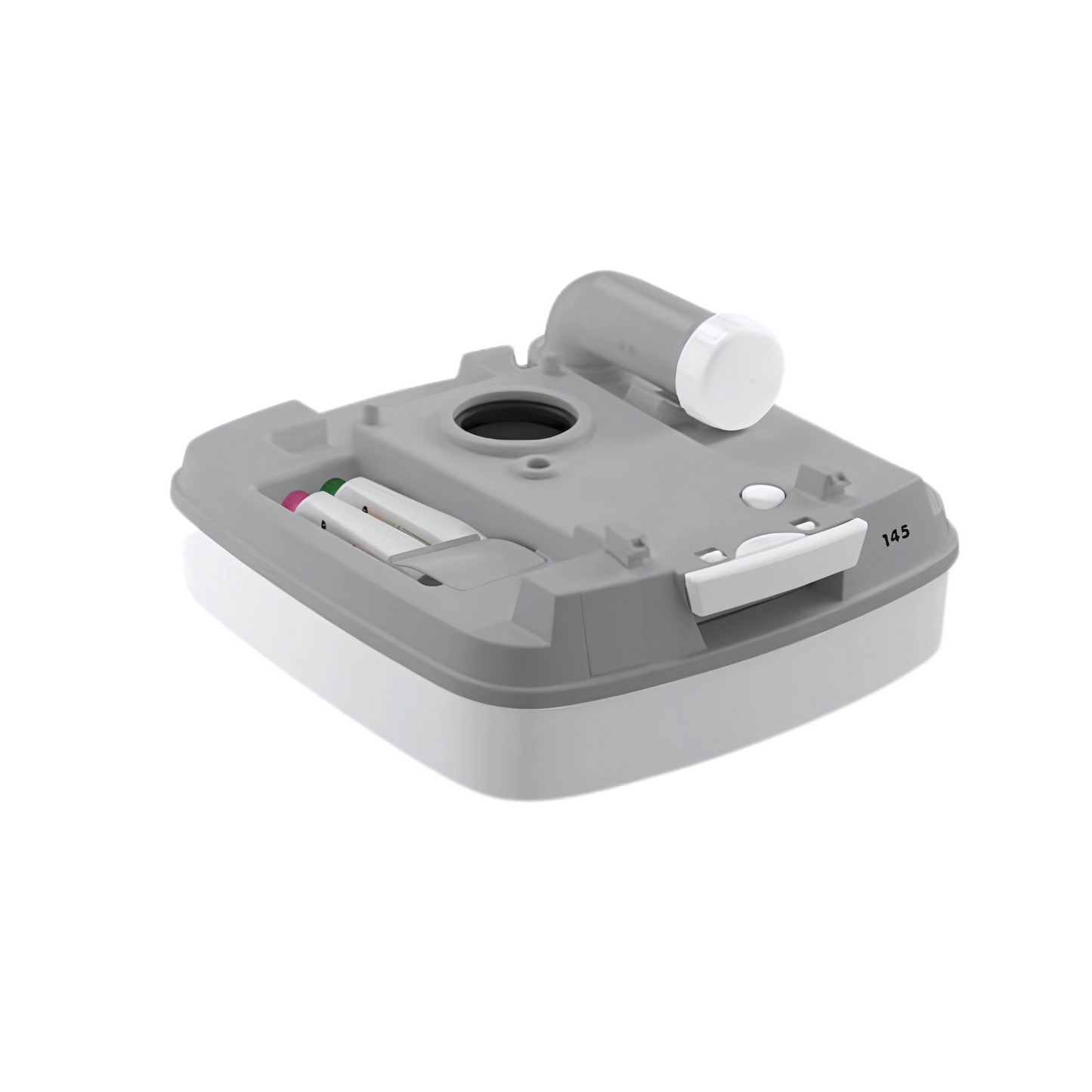 Thetford Porta Potti Qube 145 compact portable toilet with bellows pump, ideal for caravans, camping, and travel use.
