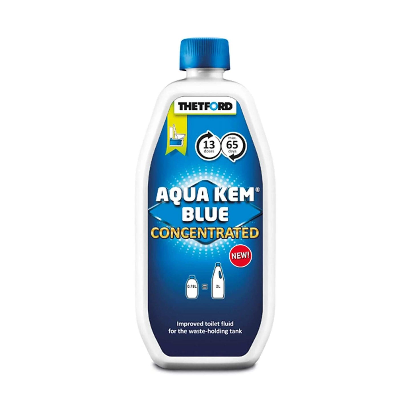 Aqua Kem Blue Concentrated 780ml bottle, 2.5× concentrated toilet fluid for cassette and portable toilets with odor control and waste breakdown