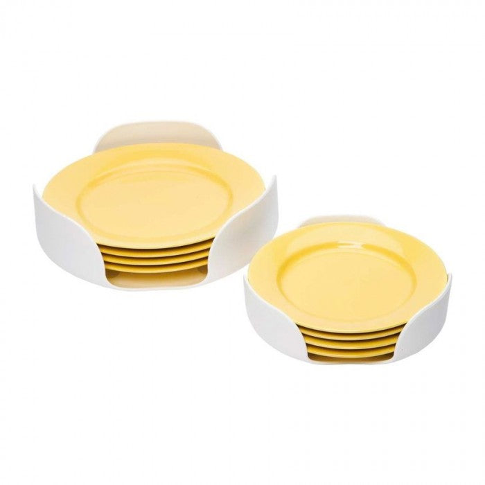 Round plate stacker 2-piece set with non-slip base, ideal for caravans and camping kitchens