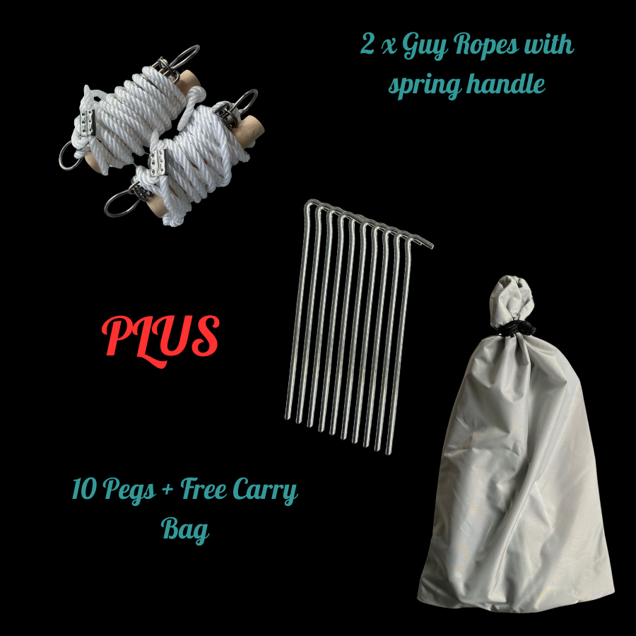 Guy rope and tent peg kit with spring handles and storage bag for caravans and camping