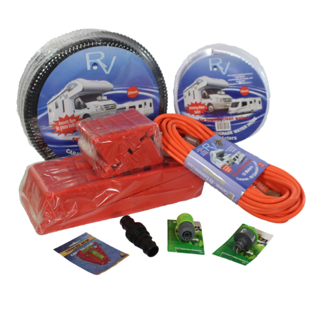 Caravan Starter Kit – Hoses, Sullage 28mm, Leads, Chocks