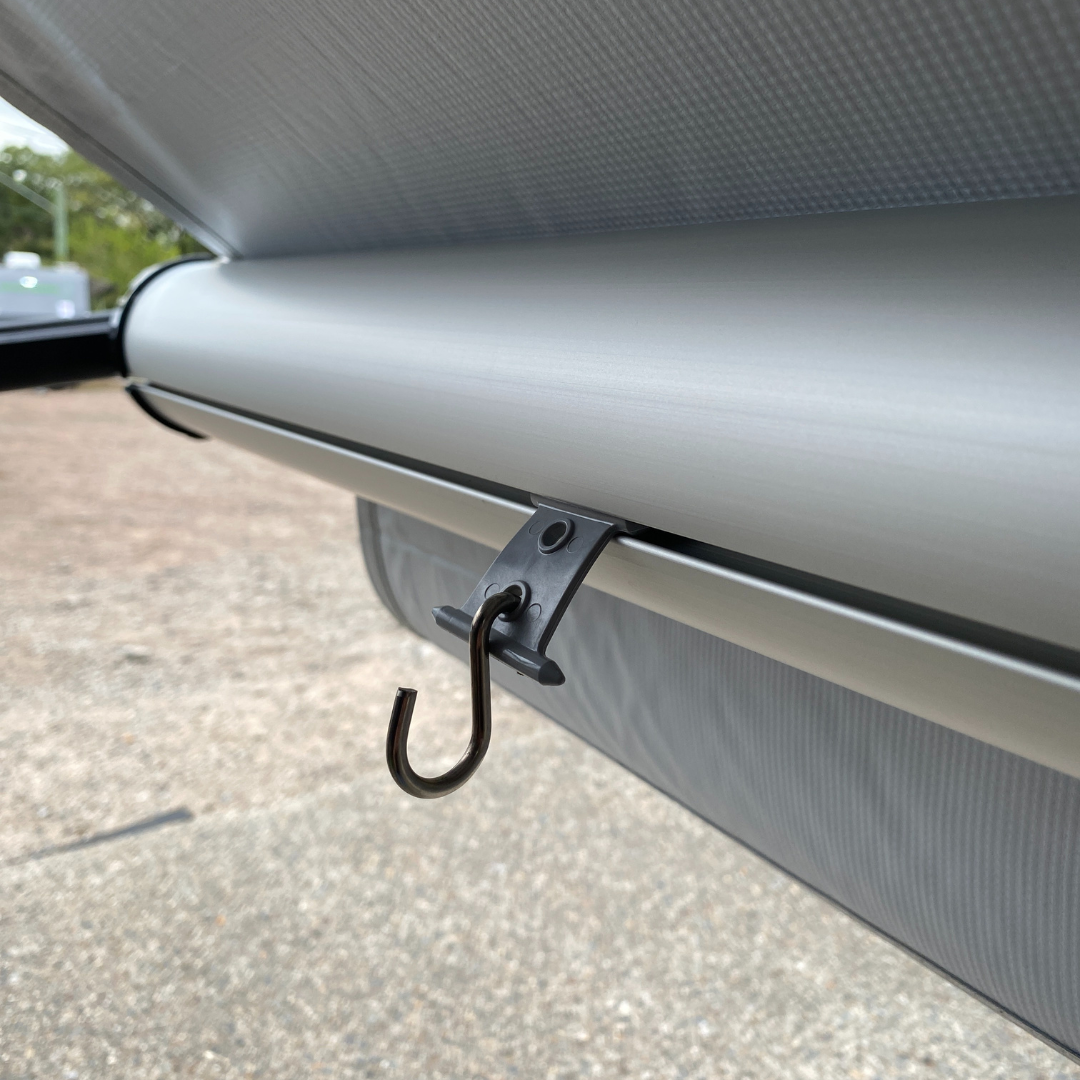 Awning track hanger set with S hooks for caravans, ideal for hanging cords and lights