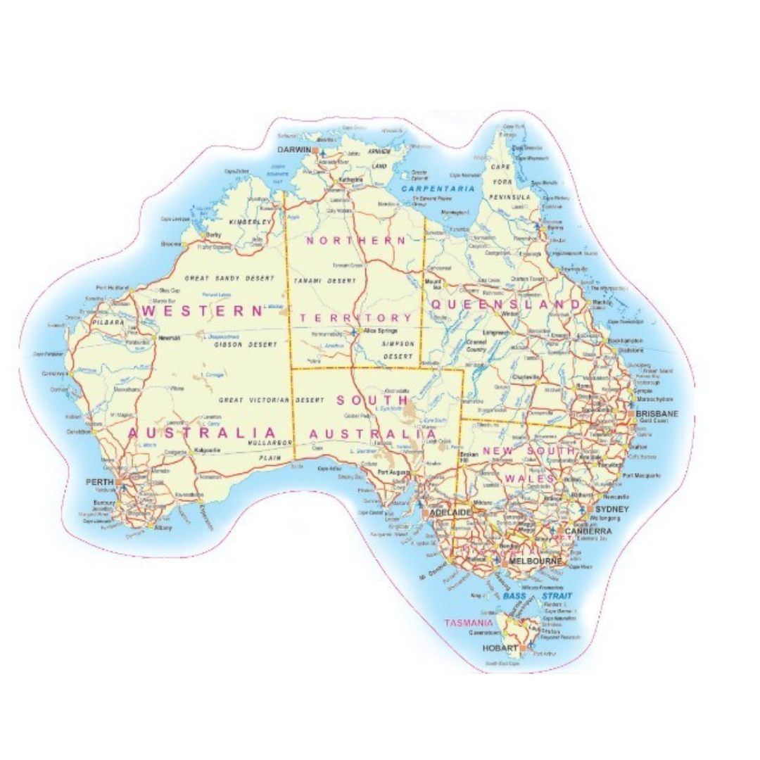 Map of Australia 46cm x 38cm UV-Rated Vinyl Sticker for Caravans and Travel Decor