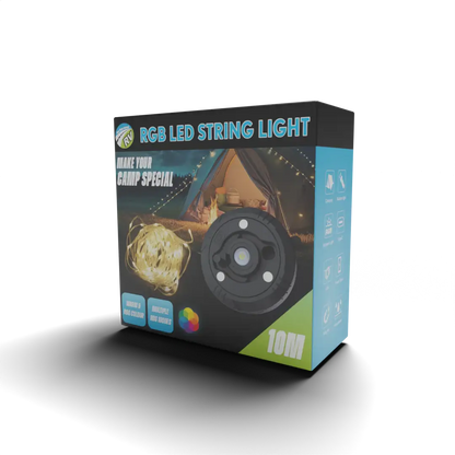 On The Road RV RGB LED string light 10mt with USB-C rechargeable base for camping and caravans