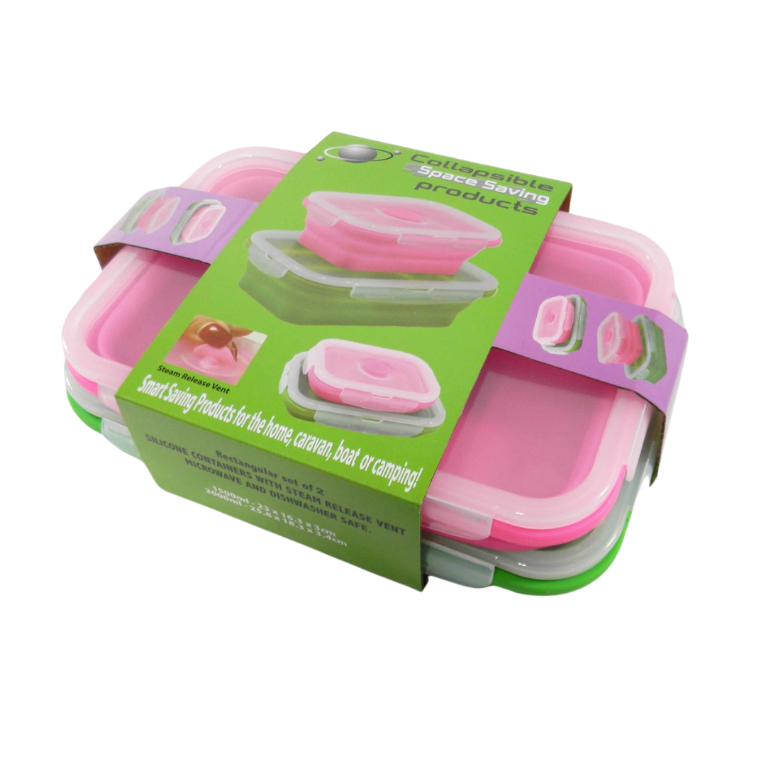 Collapsible silicone food containers set 1500ml and 2000ml for caravans and home use