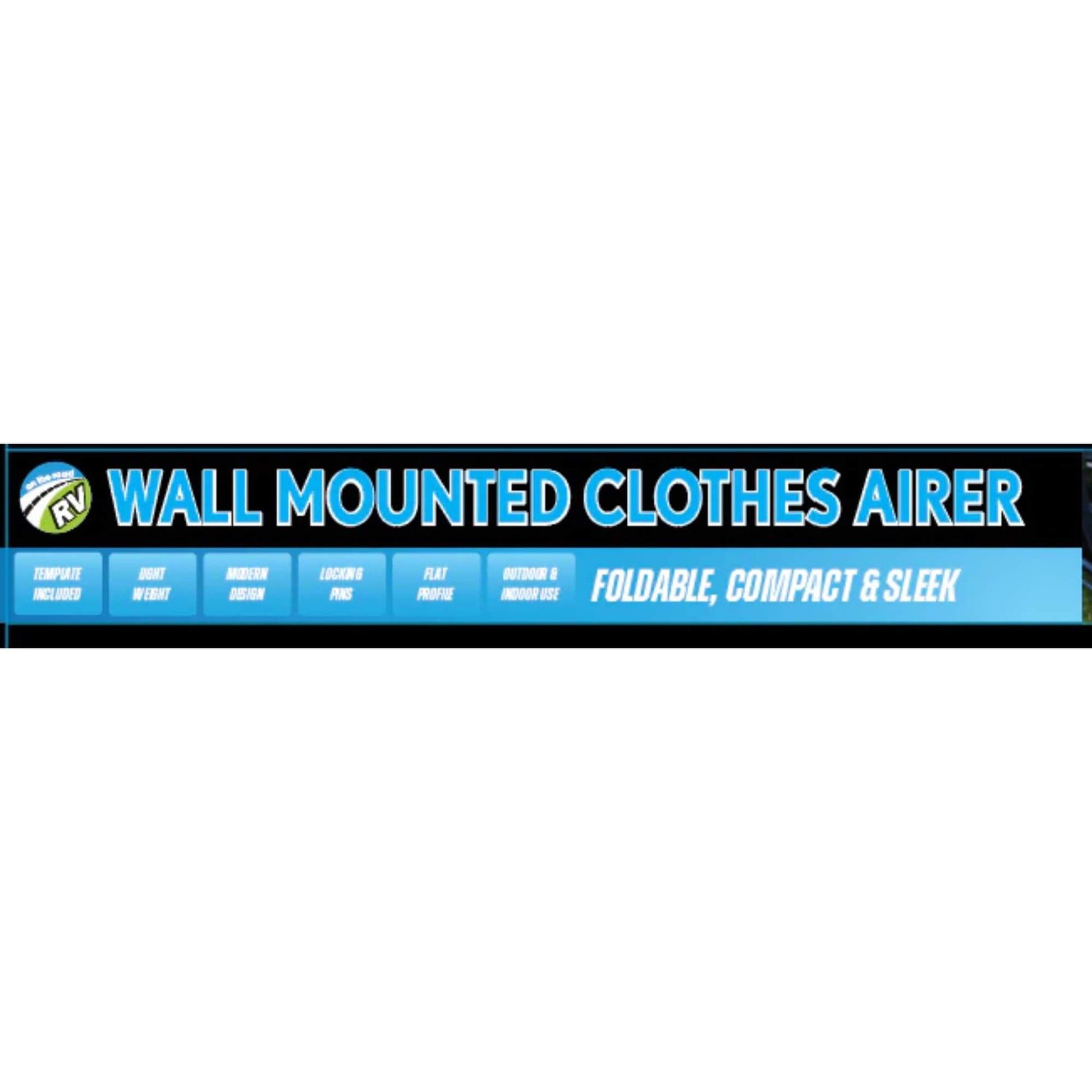 Promotional banner for a wall-mounted clothes airer with text on a white background
