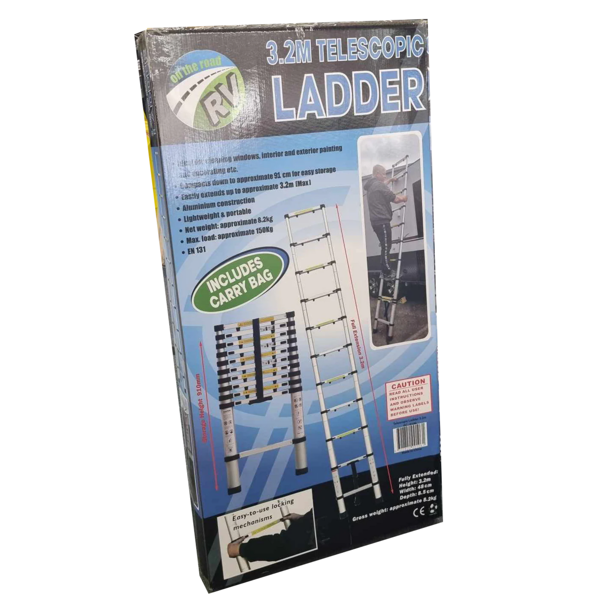 Australian RV Aluminium Telescopic Ladder 3.2m – extendable, lightweight, portable folding ladder