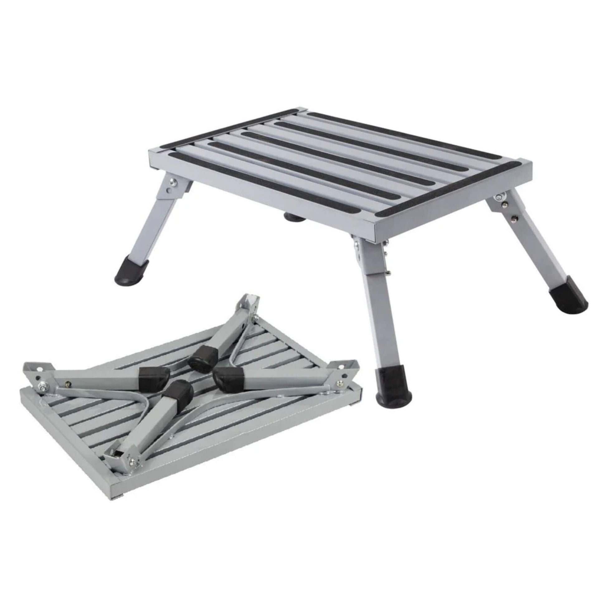 Heavy duty steel folding caravan step with anti-slip tread