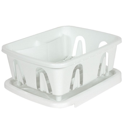 Mini Dish Drainer – Compact White Dish Drying Rack with Drip Tray for Caravans and Camping