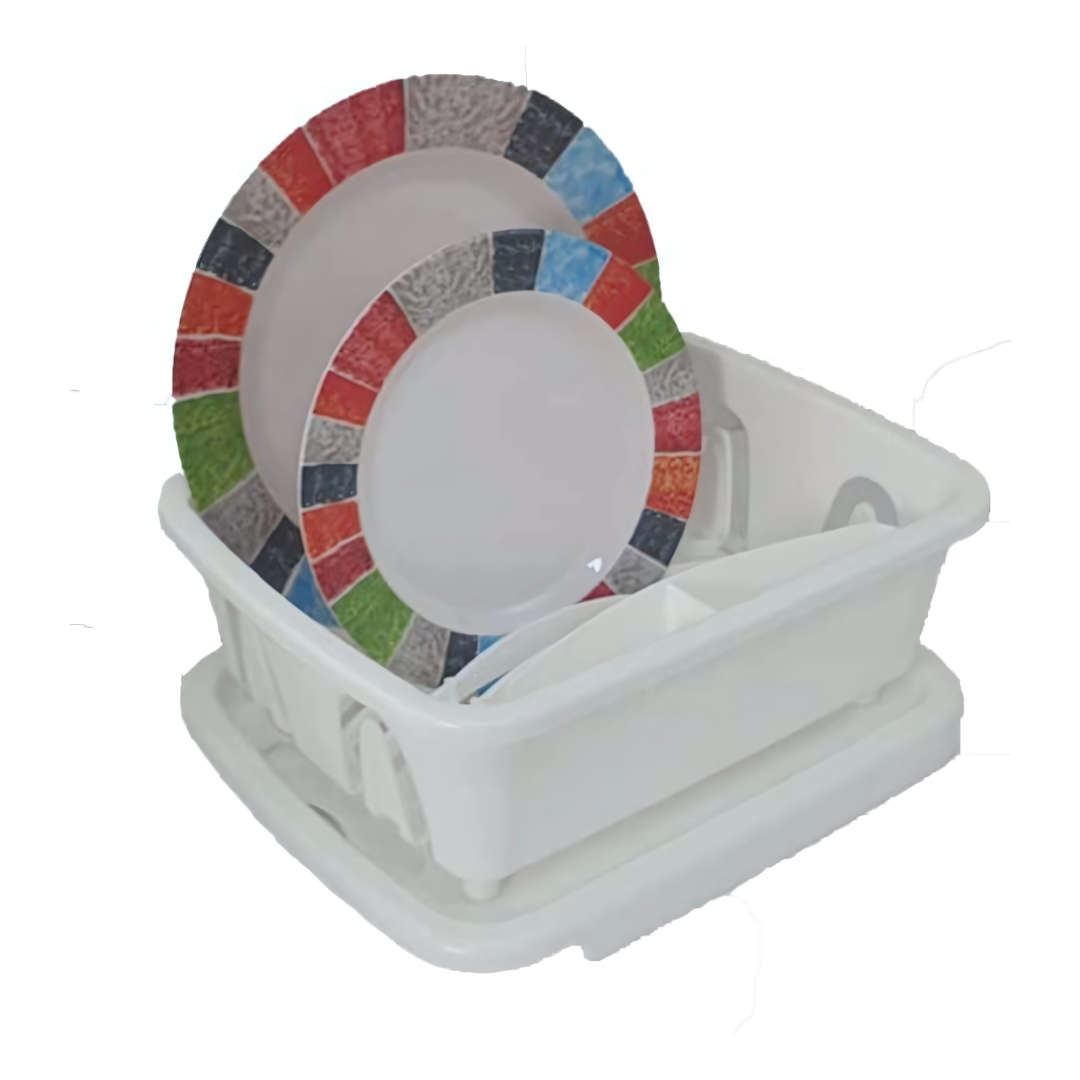 Mini Dish Drainer – Compact White Dish Drying Rack with Drip Tray for Caravans and Camping