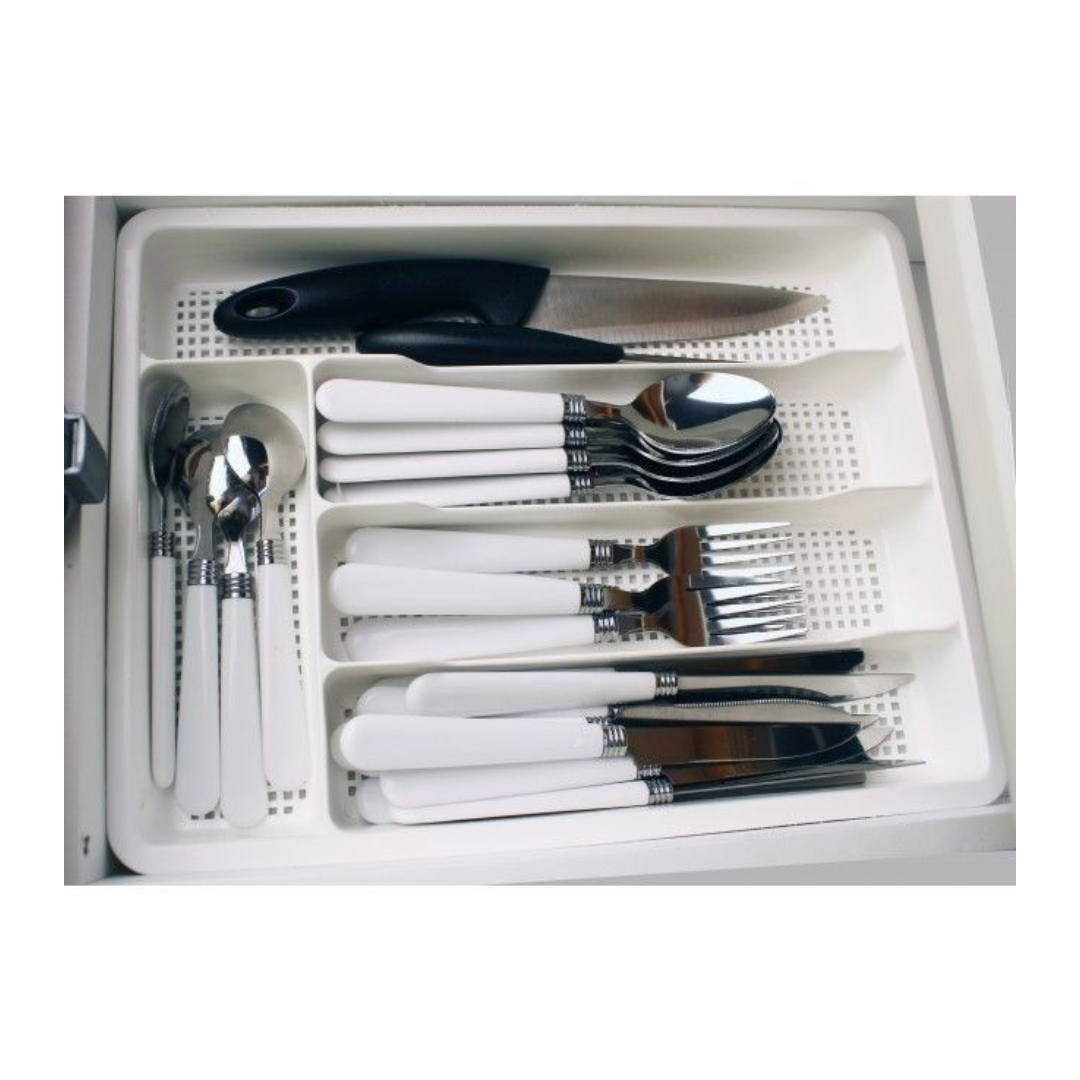 Medium cutlery holder for caravans and RVs with five compartments, white plastic design