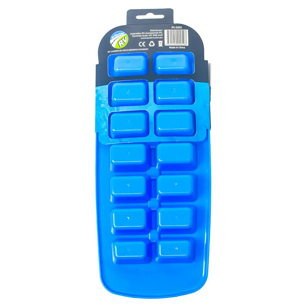 Blue ice cube tray with protective cover, reusable design for making and storing ice cubes neatly in the freezer