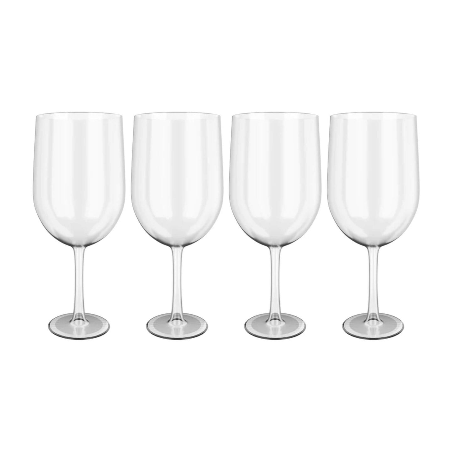 Set of four clear Tritan wine glasses suitable for red or white wine, lightweight and durable for caravan or outdoor use