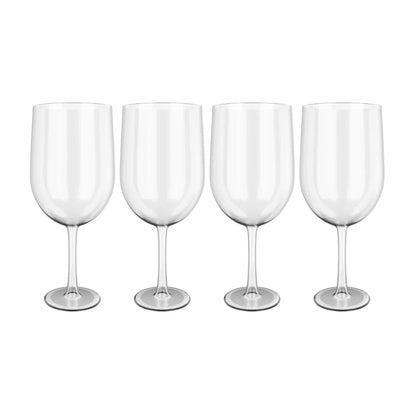 Set of four clear Tritan wine glasses suitable for red or white wine, lightweight and durable for caravan or outdoor use