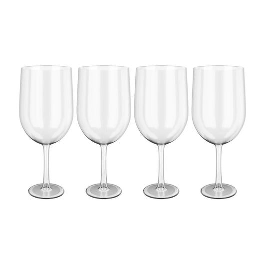 Set of four clear Tritan wine glasses suitable for red or white wine, lightweight and durable for caravan or outdoor use