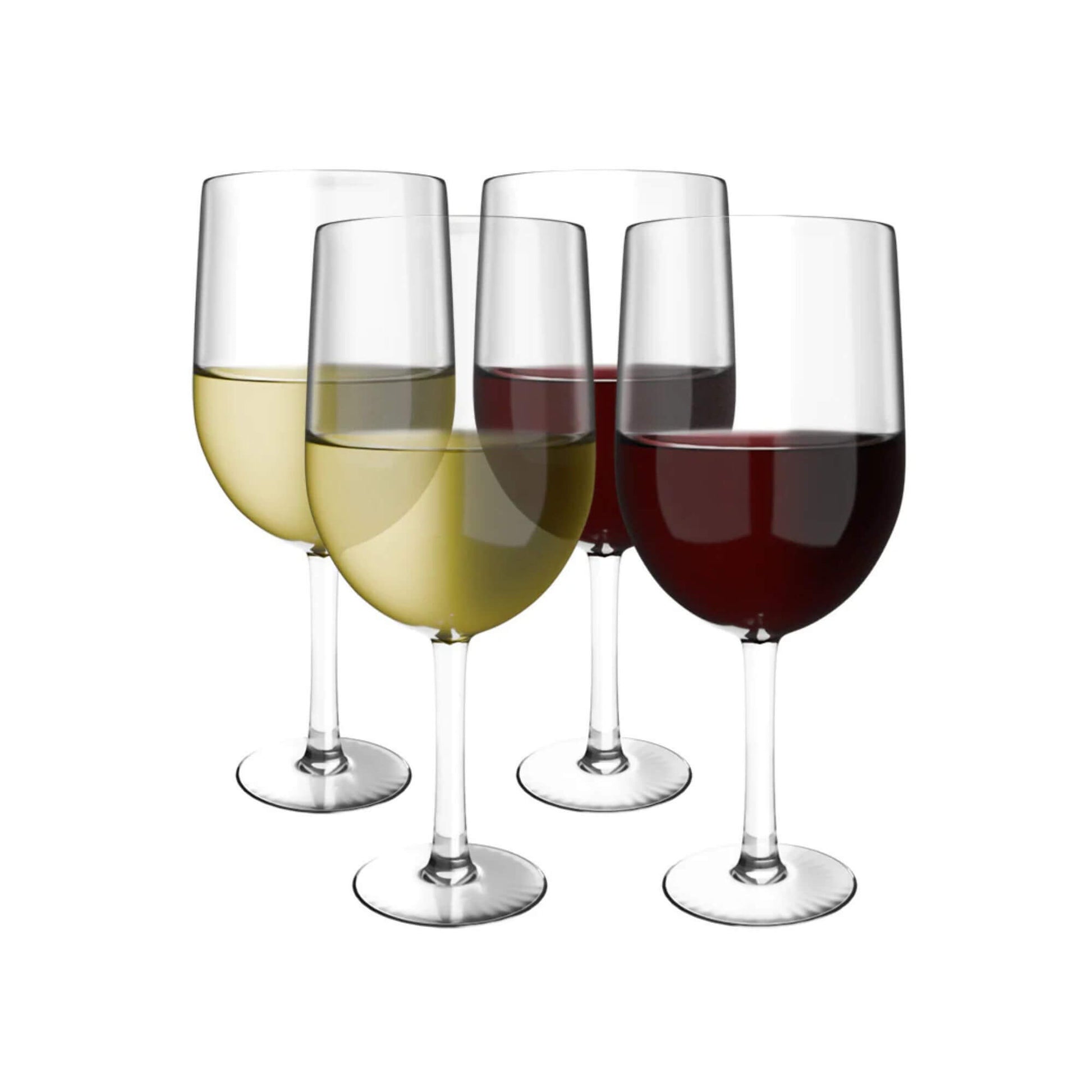 Set of four clear Tritan wine glasses suitable for red or white wine, lightweight and durable for caravan or outdoor use