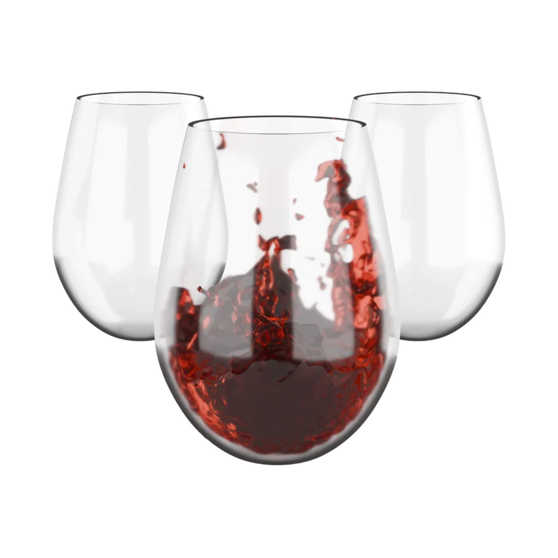 Three wine glasses with red wine on a white background