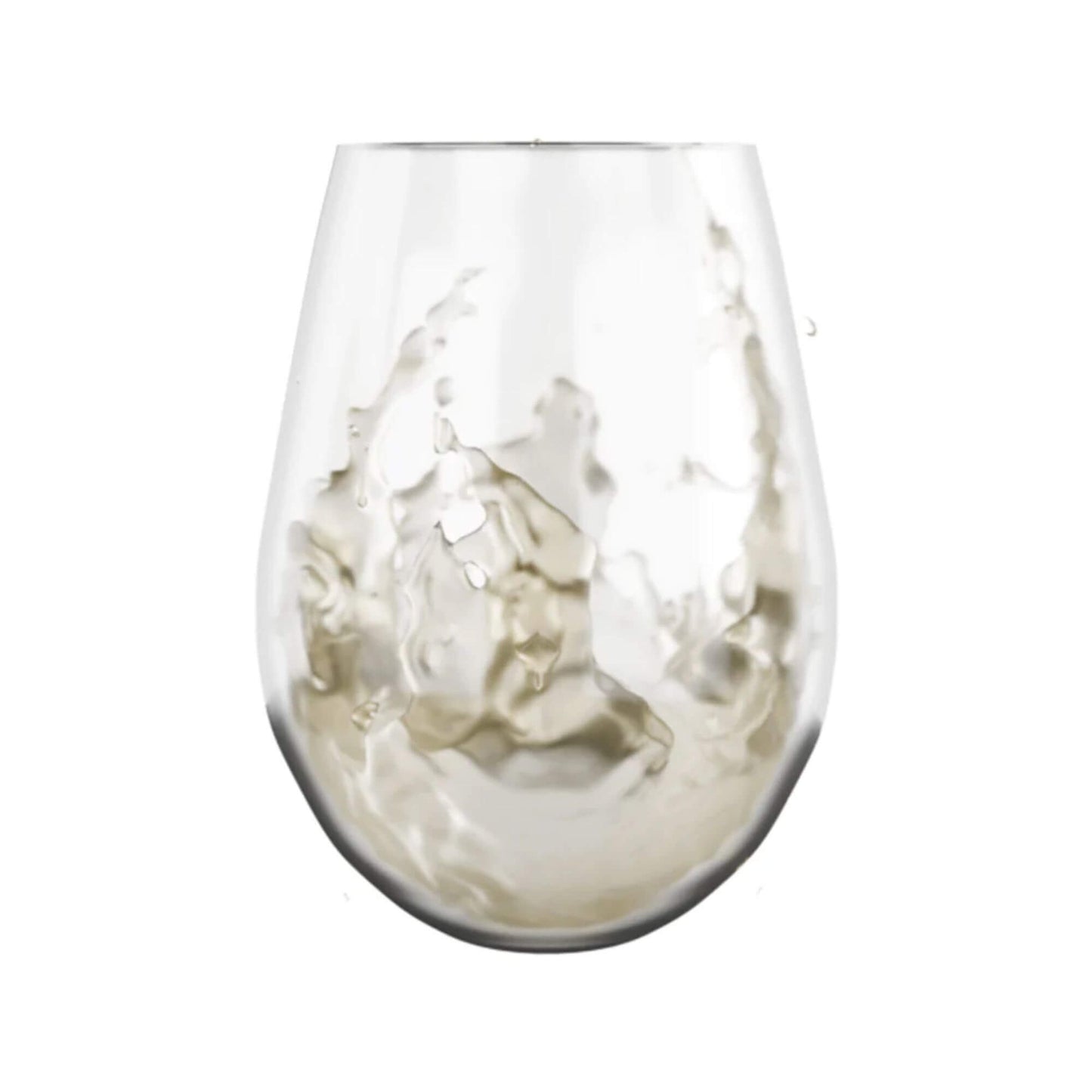 Clear wine glass filled with white wine on a white background