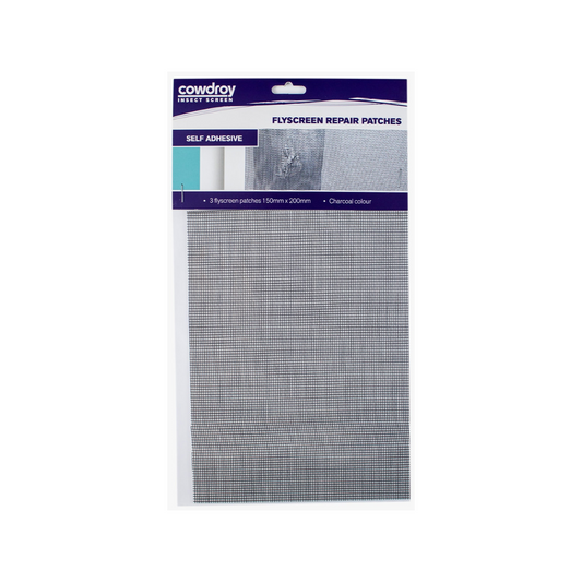 Cowdroy flyscreen repair patch 3-pack, large 150x200mm size for aluminium, fibreglass, and nylon screens