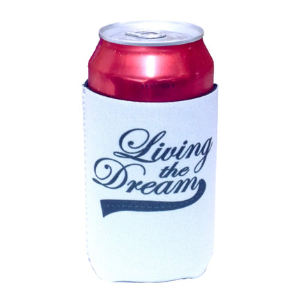 White Living The Dream magnetic stubby holder with red can
