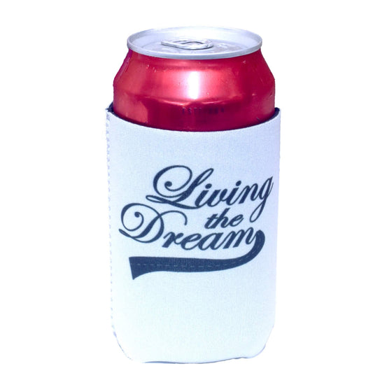 White Living The Dream magnetic stubby holder with red can