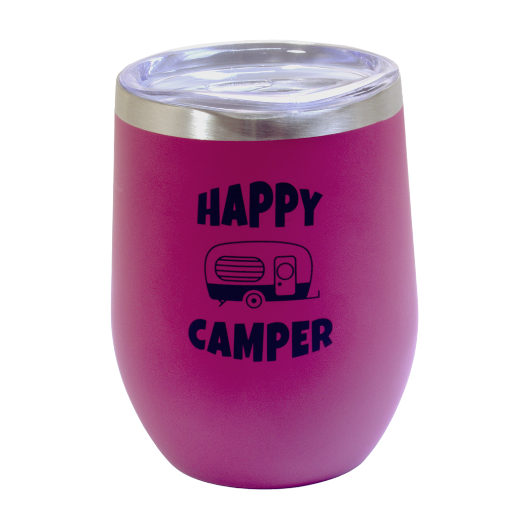 Pink Keep Cup – Happy Camper Insulated 340ml Stainless Steel Travel Cup for Camping and Caravans