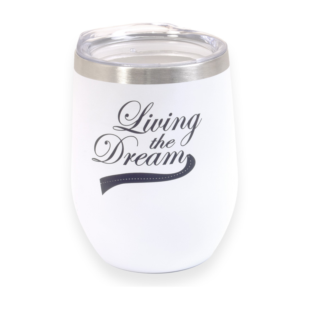 White Keep Cup – Living The Dream Insulated 340ml Travel Cup for Caravans and Camping