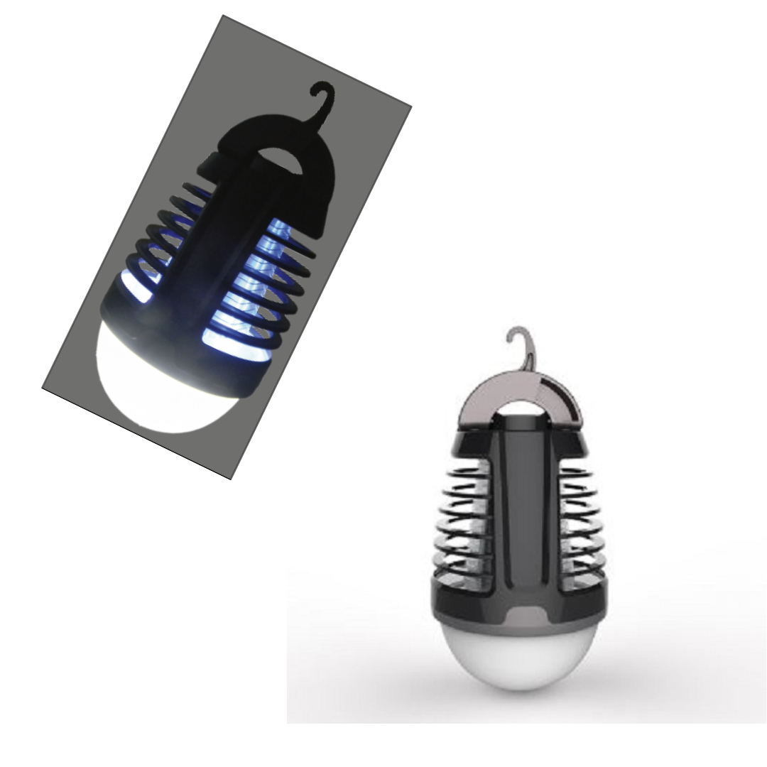 USB rechargeable mosquito killer lantern with bug zapper and white light, compact for camping or indoor use