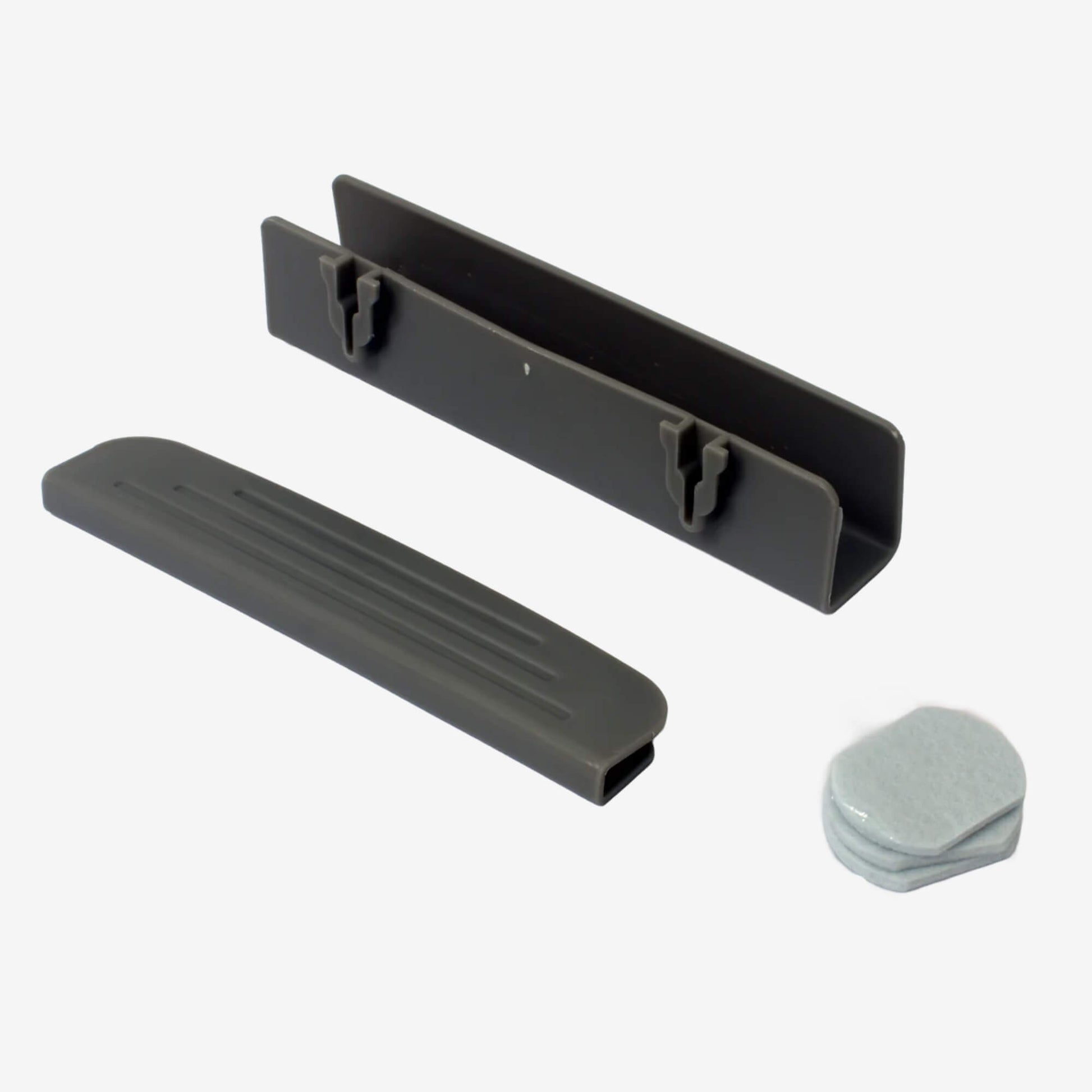 Mounting bracket, handle insert and adhesive pads for collapsible bin