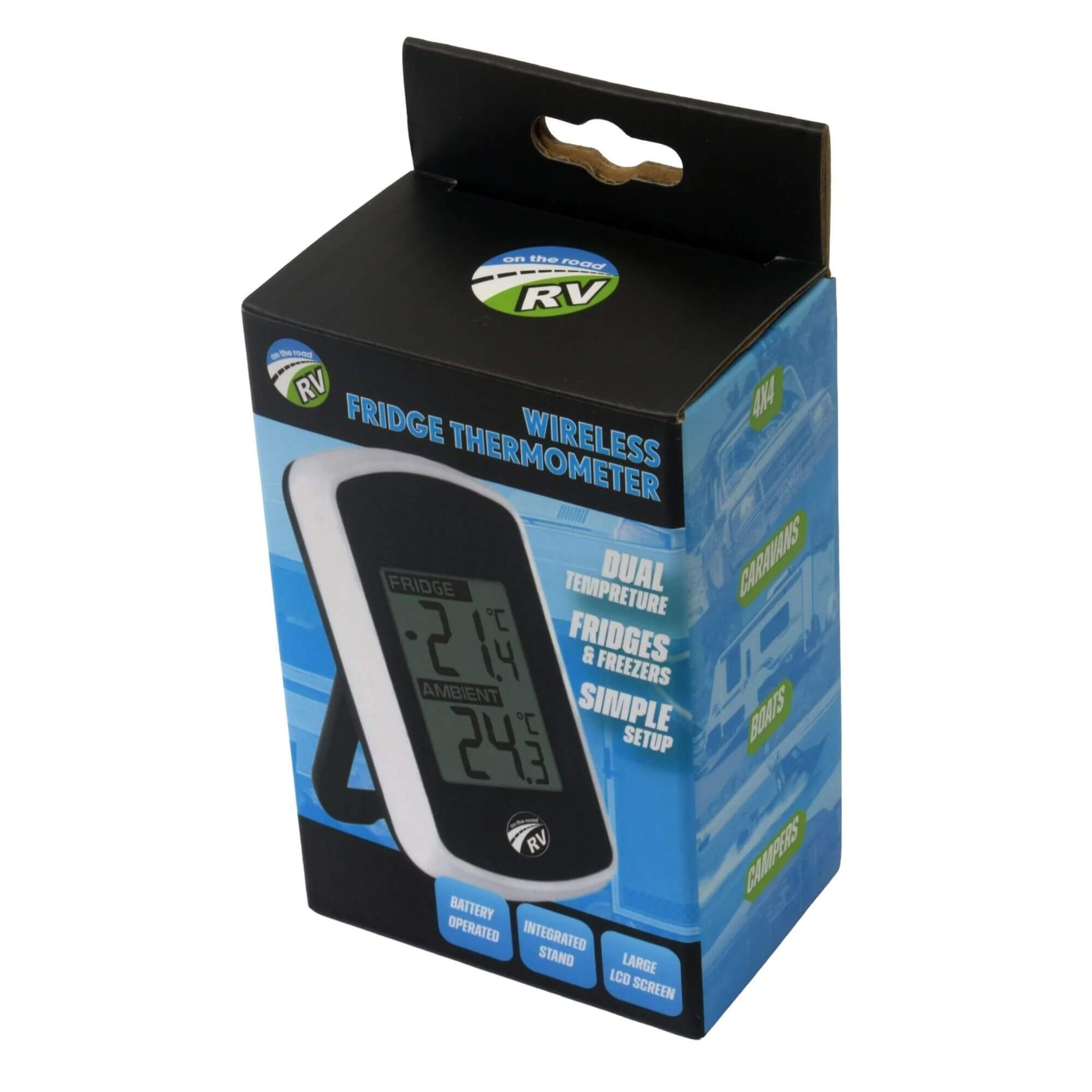 On The Road RV wireless dual temperature fridge thermometer with LCD display