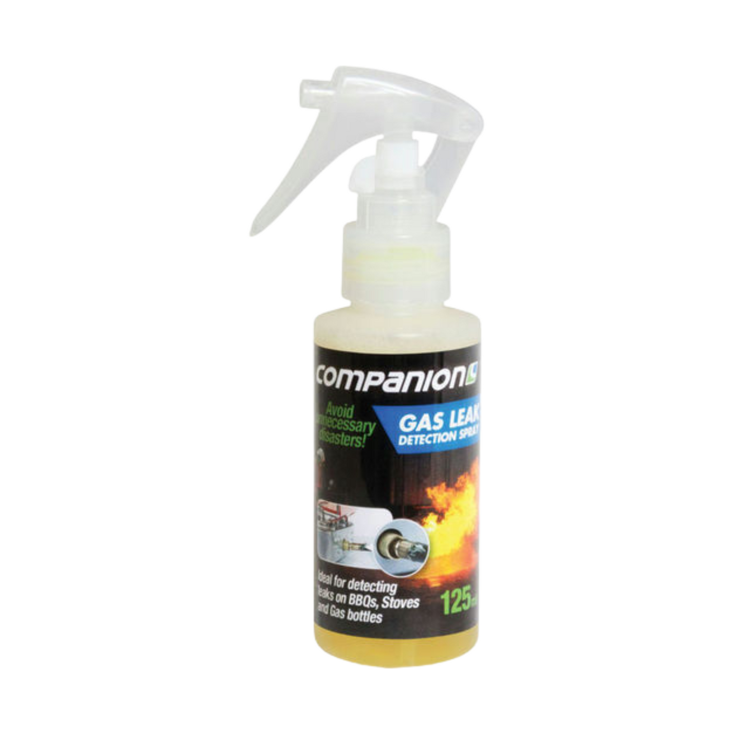 Companion Gas Leak Detection Spray 125ml bottle for identifying gas leaks in BBQs, stoves, hoses, and gas bottles