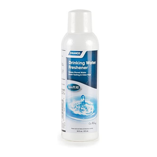 Camco TastePURE Water Freshener 473ml bottle for RV drinking water tanks to eliminate bad taste and odour