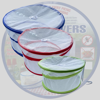 Collapsible food cover set of 3, lightweight and foldable for outdoor meals and picnics

