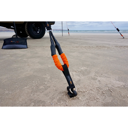 TieGear HD soft spring single. 75lb spring rate, clips & loop, 45cm length. Secure awnings & tents. Reliable, flexible tie-down.