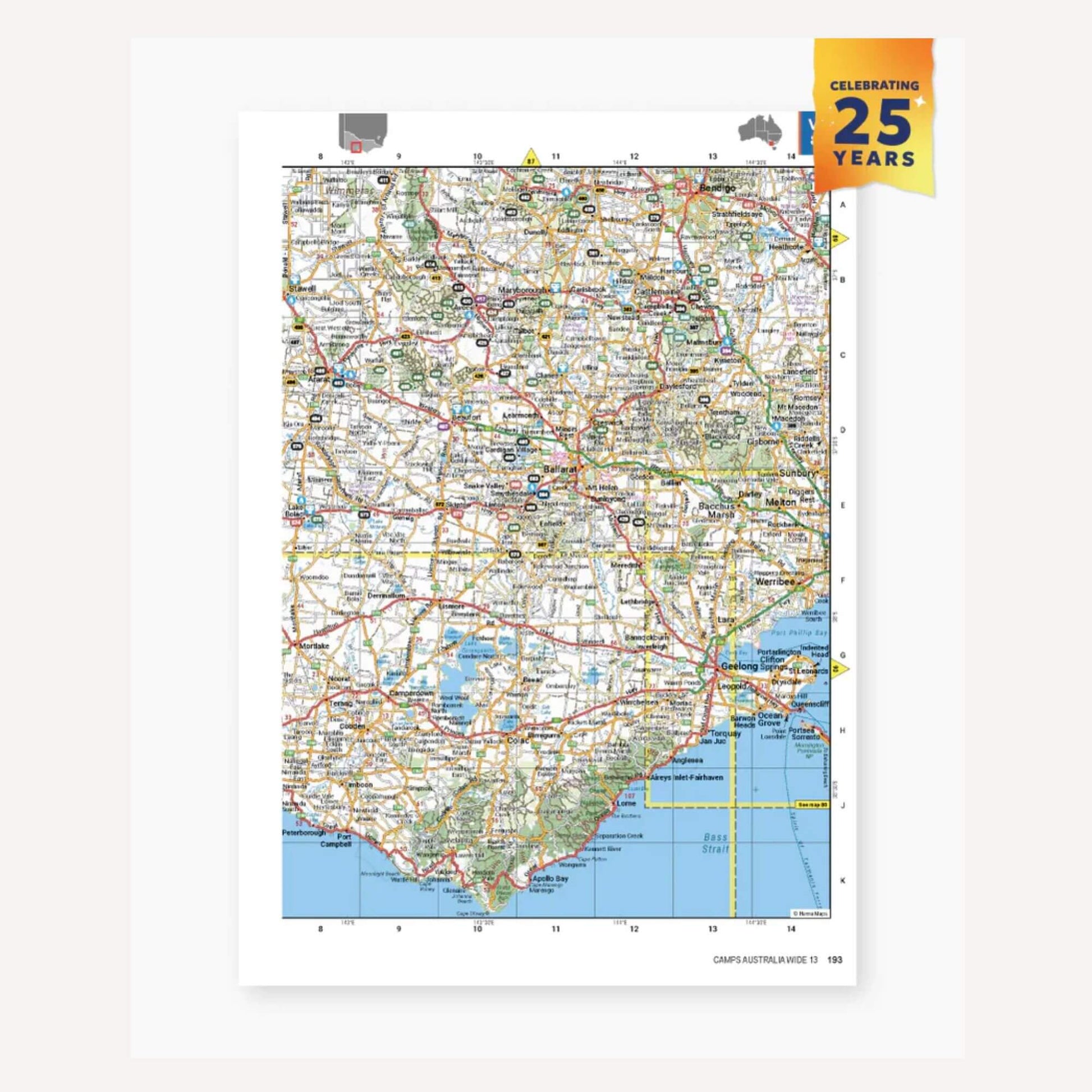 Map of a region with a celebratory banner for 25 years on a white background