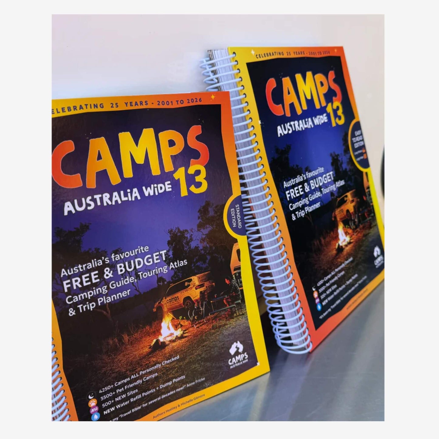 Camps 13 B4 Easy to Read 2026 Edition camping guide with spiral binding and site photos
