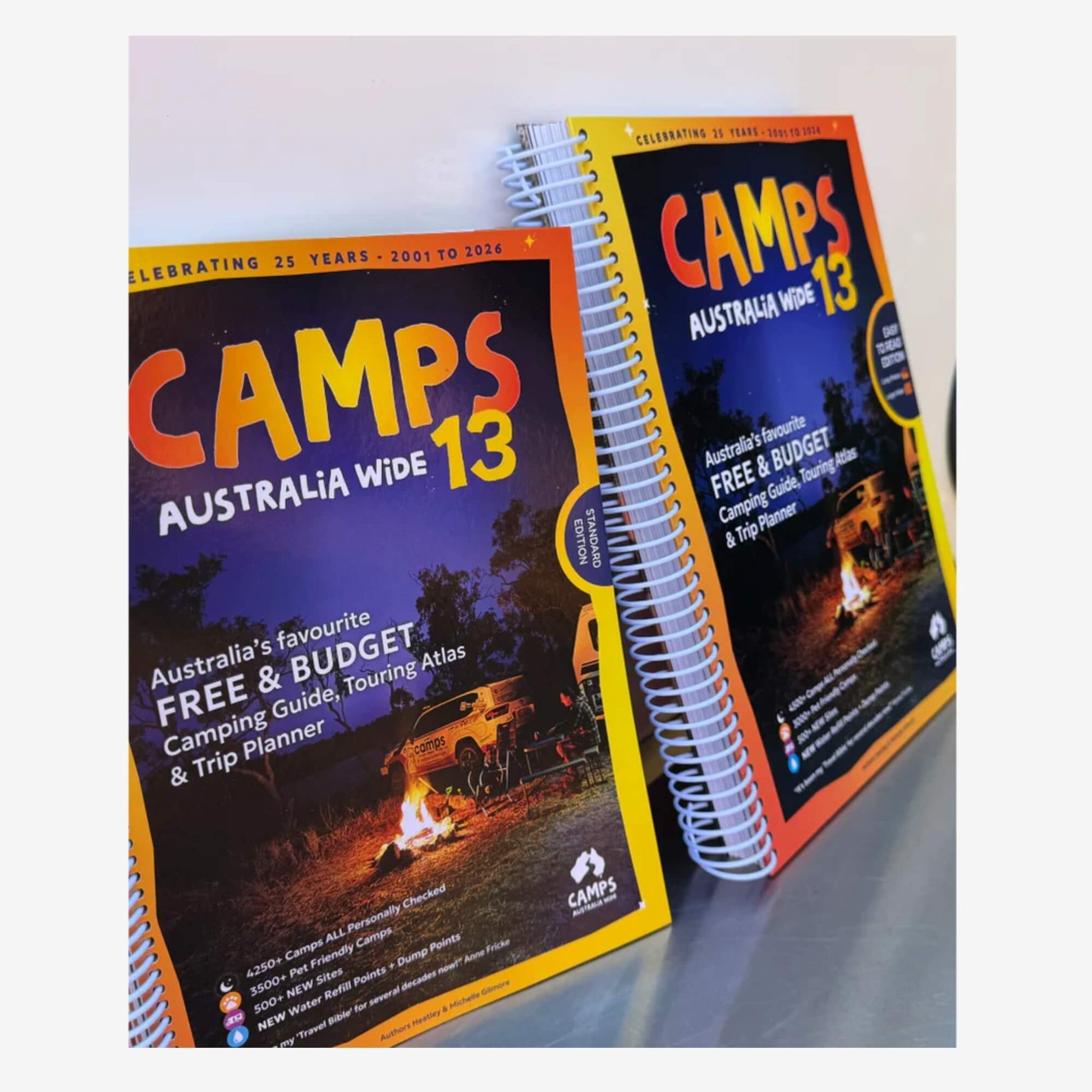 Camps 13 B4 Easy to Read 2026 Edition camping guide with spiral binding and site photos